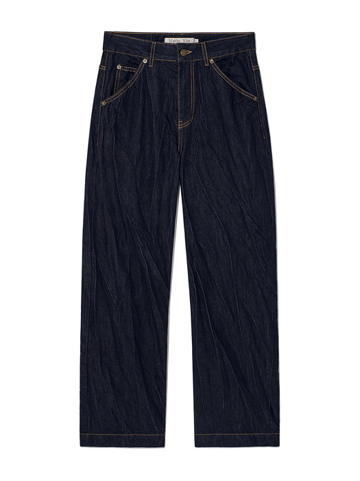 STITCH POINT CRINKLE DENIM PANTS IN DARK NAVY - Image 3