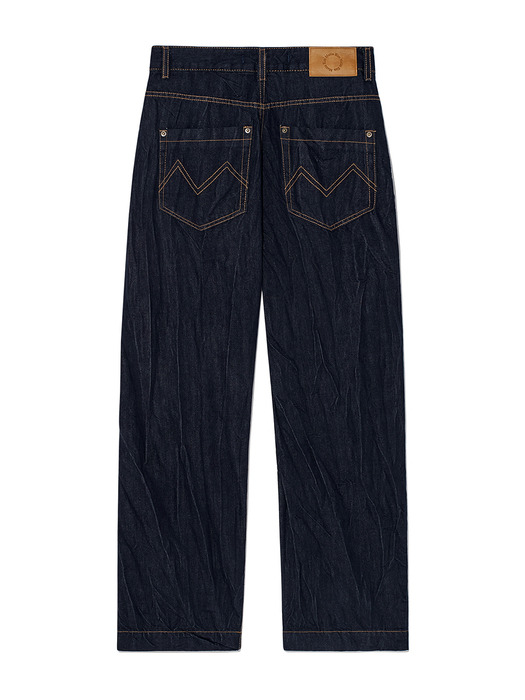 STITCH POINT CRINKLE DENIM PANTS IN DARK NAVY - Image 1