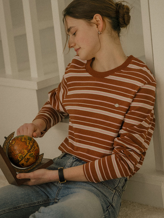 Bonheur stripe cotton t-shirt_Brown