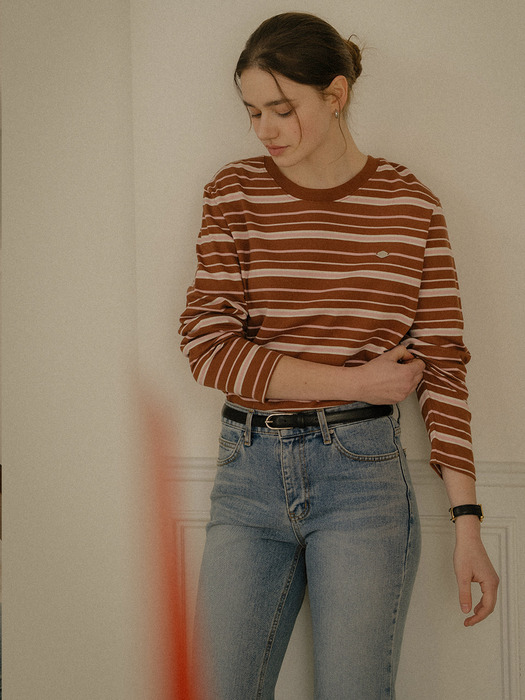 Bonheur stripe cotton t-shirt_Brown