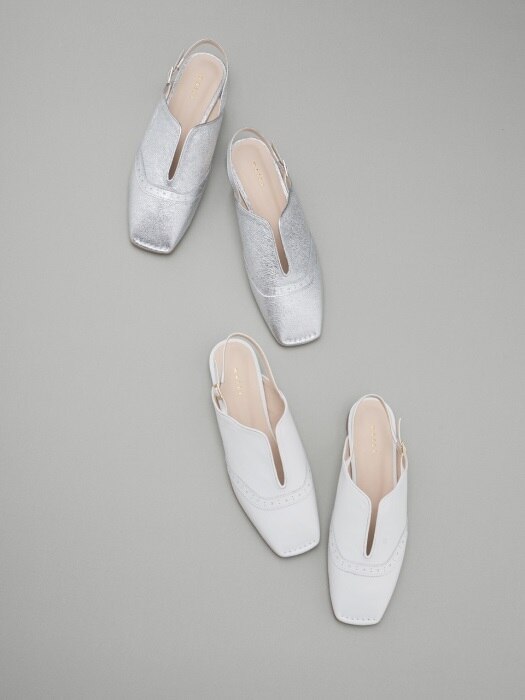 Lady wing tip slingback flats_white