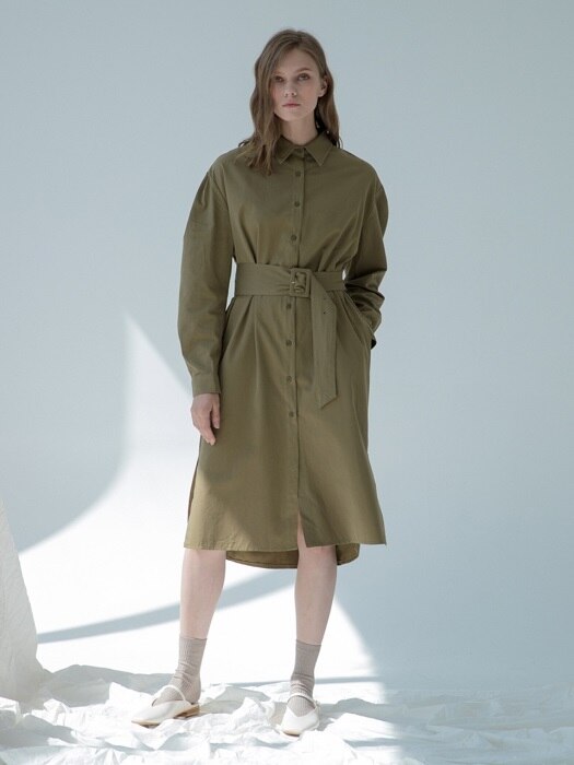 Belt Shirt Dress Khaki