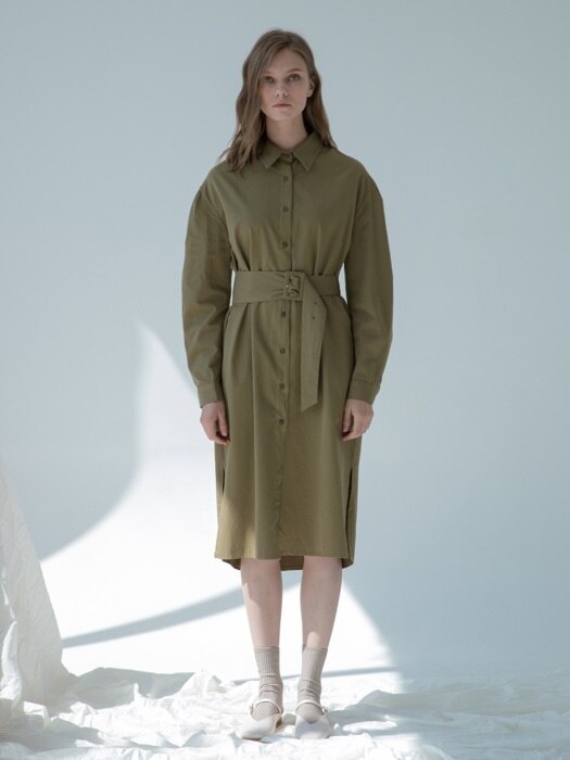 Belt Shirt Dress Khaki