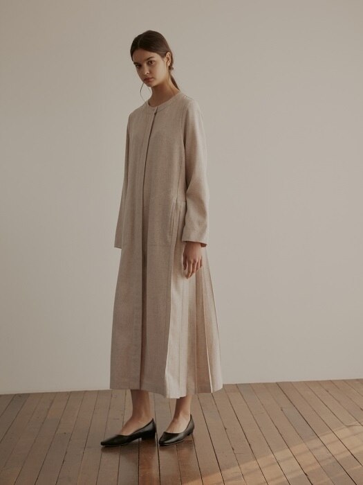 18Winter Side-Pleats Wool Long Dress - Oatmeal