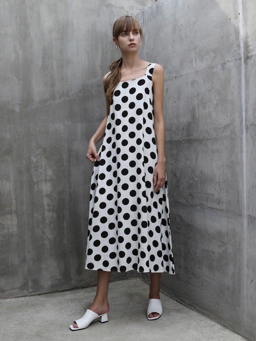 Linen dot dress_Ivory