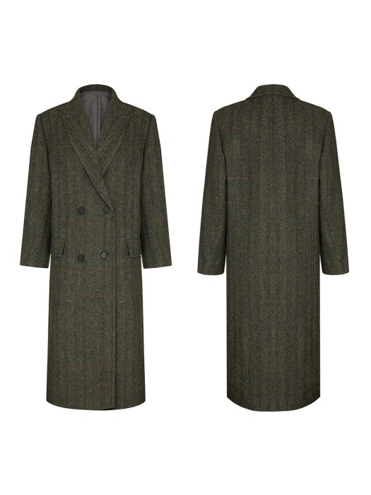 DOUBLE-BREASTED WOOL COAT (KHAKI CHECK)