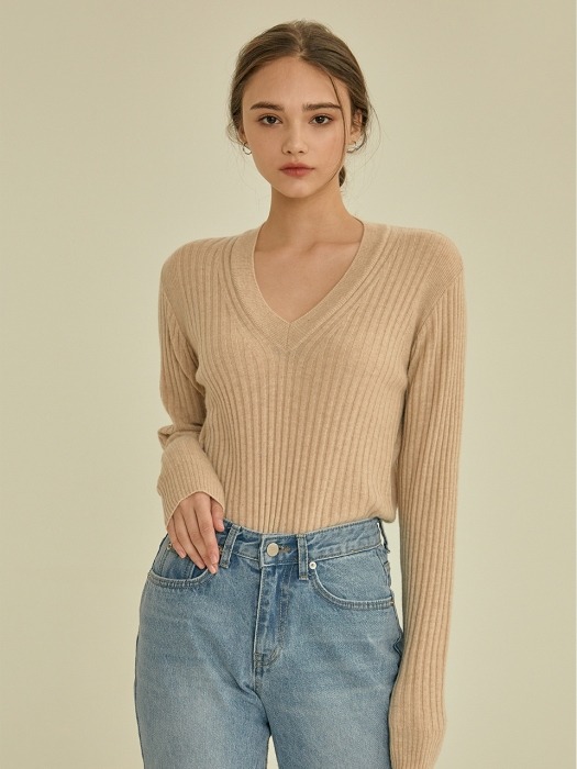 essential v-neck golgi knit[beige]