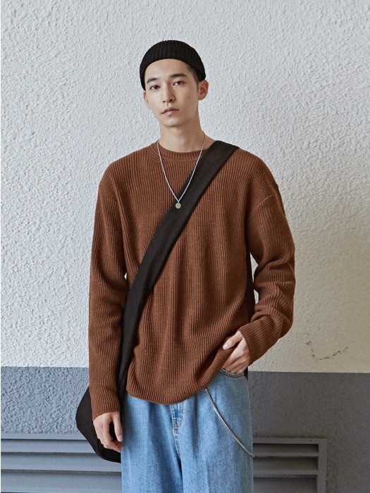 PLAIN OVER SWEATER_BROWN