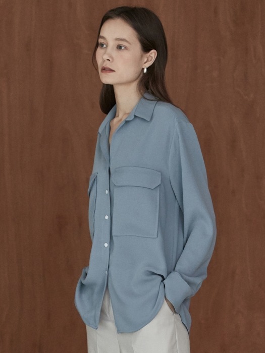 ouie253 soft two pocket blouse (dustyblue)