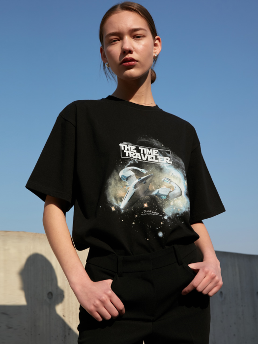 UNISEX DIGITAL SPACESHIP GRAPHIC T-SHIRT BLACK  UDTS0E115BK