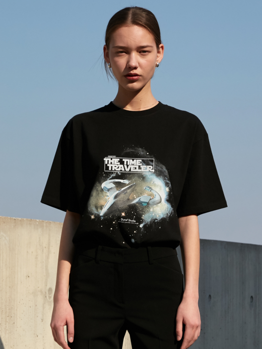 UNISEX DIGITAL SPACESHIP GRAPHIC T-SHIRT BLACK  UDTS0E115BK