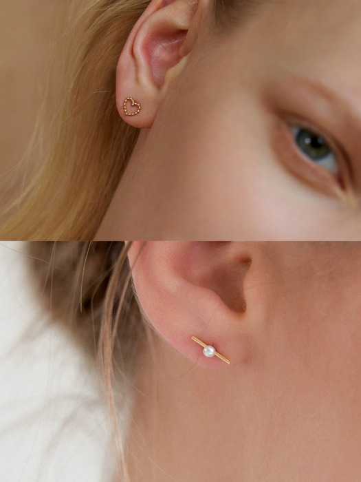 [SET]Lovely Mini Heart&Pearl Earring +Pearl Stick Earring