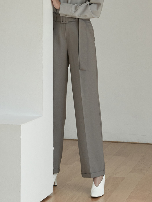 448 twill belted slacks (brown)