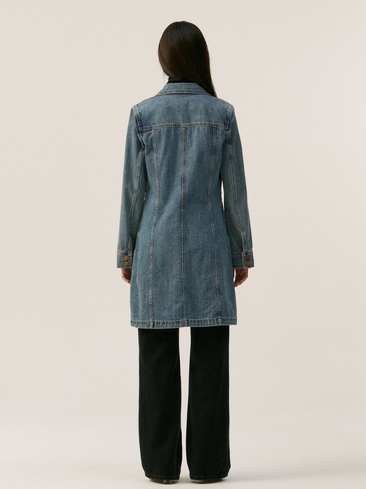 FITTED MIDI DENIM JACKET, BLUE