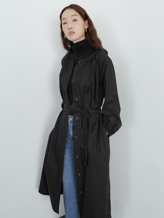 Shirring one-piece coat_black