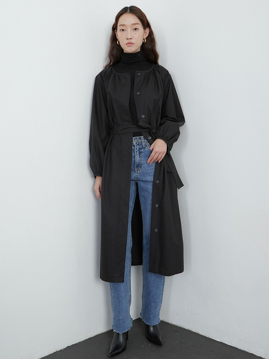 Shirring one-piece coat_black