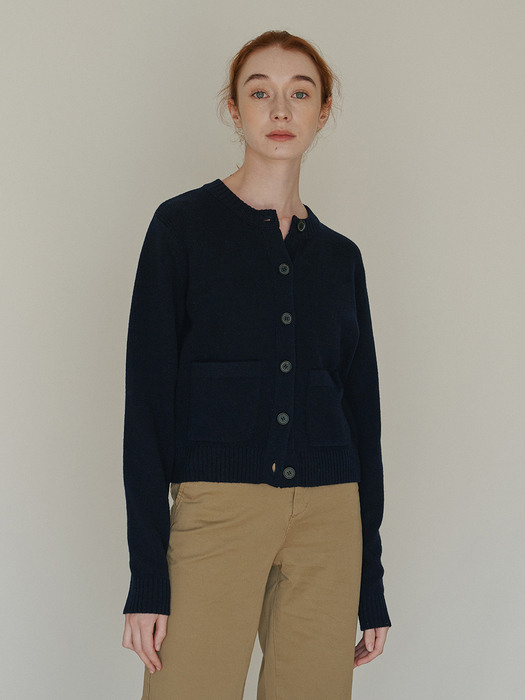 Wool Pocket Cardigan (Navy)