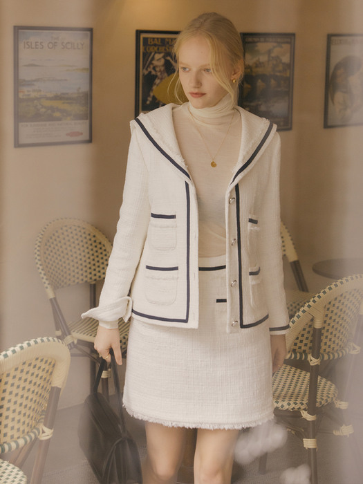 [Premium] Tweed Sailor Jacket + Mini Skirt SET