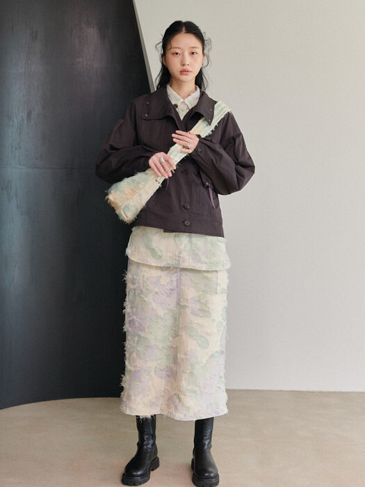 Stain-graphed long fur skirt - Purple Green