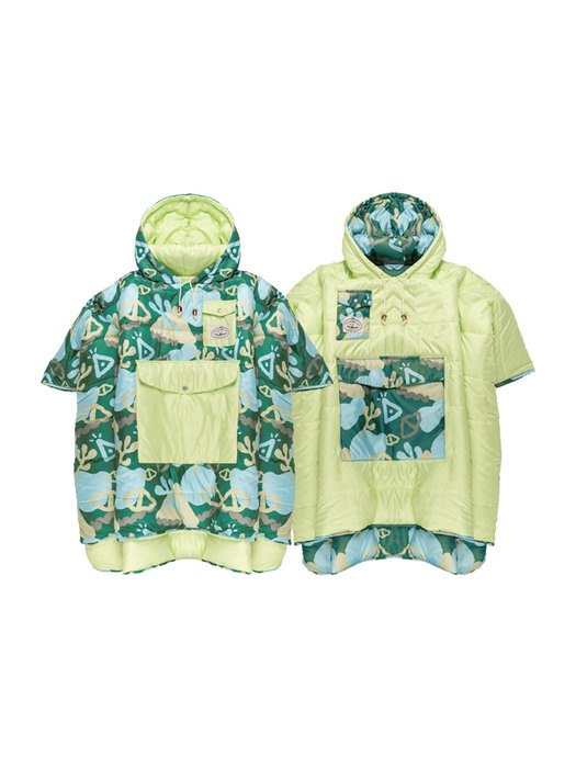 REVERSIBLE CAMP PONCHO CORAL REEF GREEN