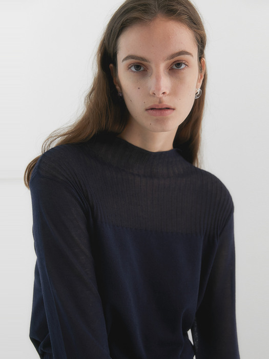 Rene Seethrough Knit_Navy