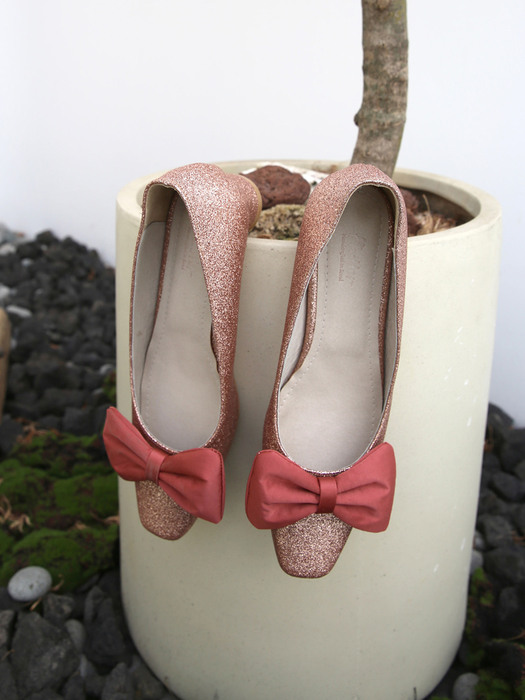 Dorothy Ribbon Shoes (Glitter Rose)