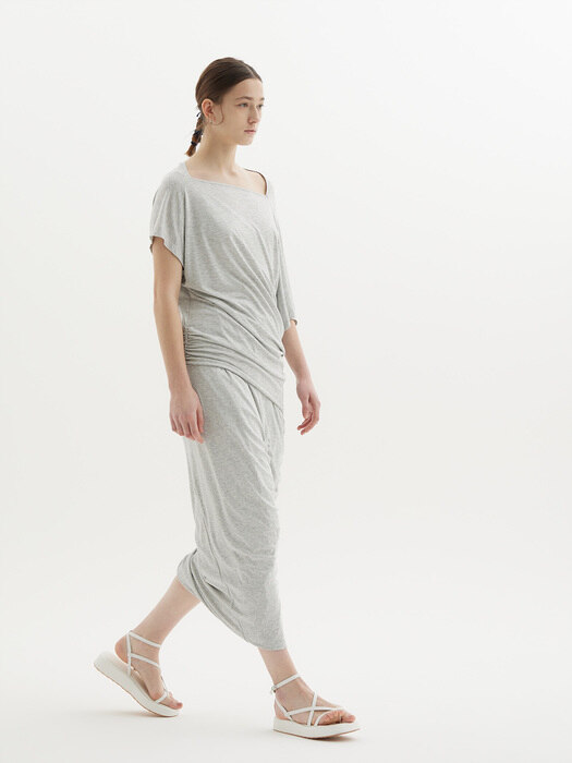 Re.touch_SHIRRING TWIST JERSEY SKIRT_M.GREY