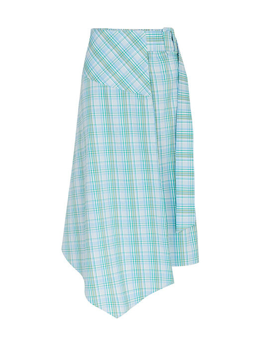 BELLA BELTED CHECK WRAP SKIRT_L/GREEN (EEOO2SKR01W)