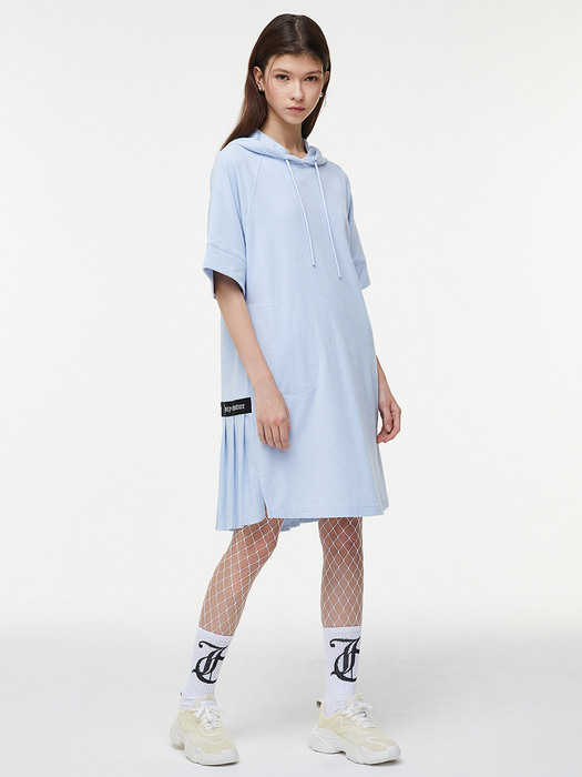 테리 백 플리츠 후드 원피스 Juicy Terry Pleats Dress_SKY BLUE