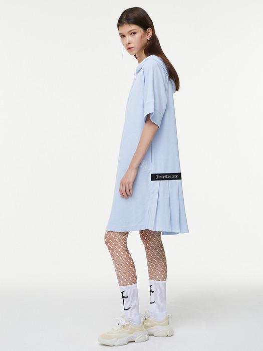 테리 백 플리츠 후드 원피스 Juicy Terry Pleats Dress_SKY BLUE