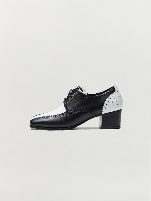 TED Punching Lace Up Oxford Heels - Black/White