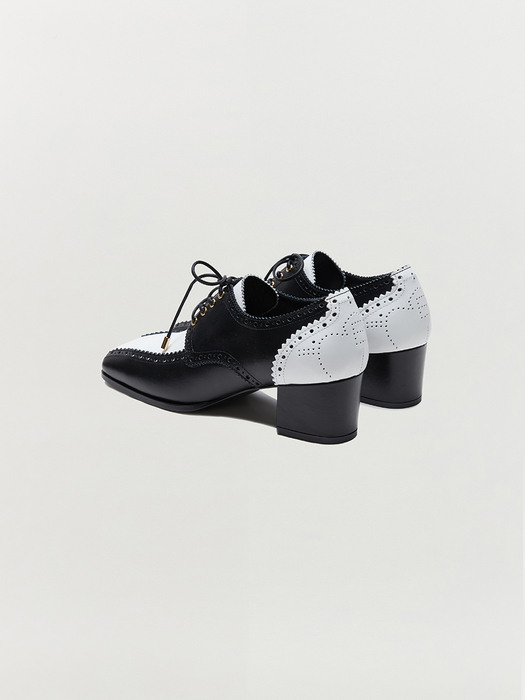 TED Punching Lace Up Oxford Heels - Black/White