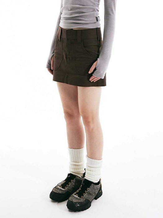 Twill Low-rise Mini Skirt Brown