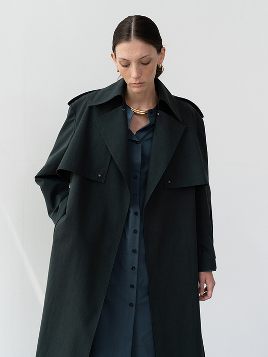 OVERSIZED COLLAR TRENCH COAT (DARK GREEN)