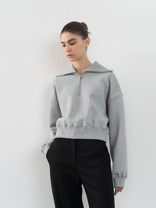cotton zip short sweatshirt (melange)