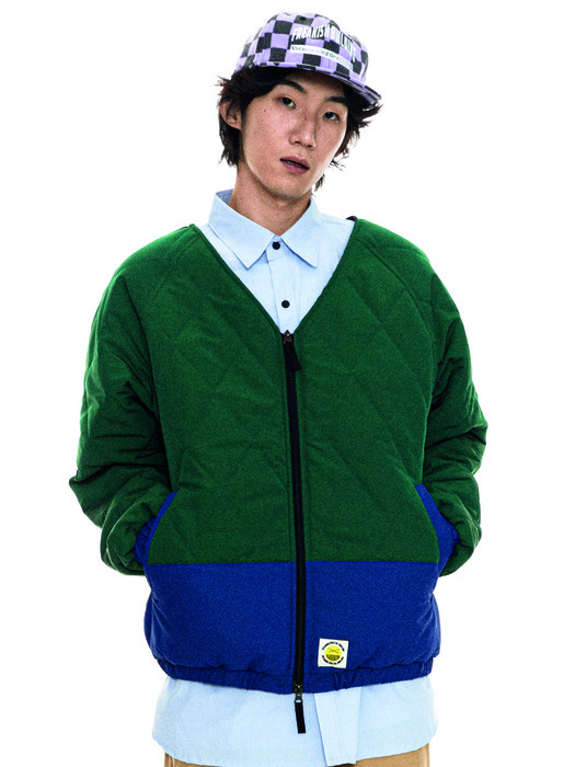ROUND STREAMING QUILTING ZIP-UP JACKET (GREEN)