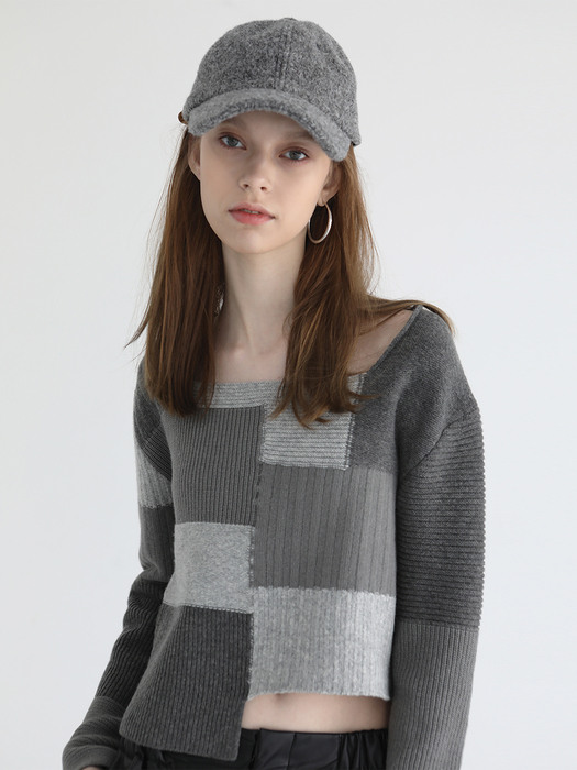 Color block knit [Grey] 