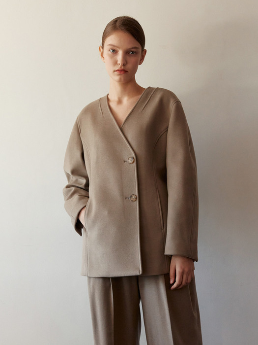 TOW CASHMERE BLENDED NO COLLAR JACKET_2 COLOR