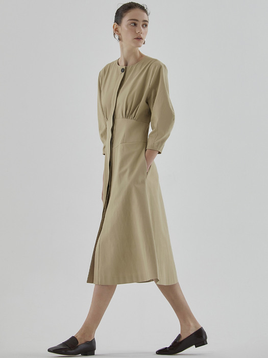 VOLUME SLEEVE DRESS_BEIGE