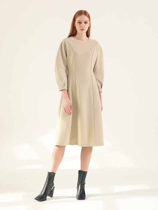 Balloon Sleeve Dress_Beige