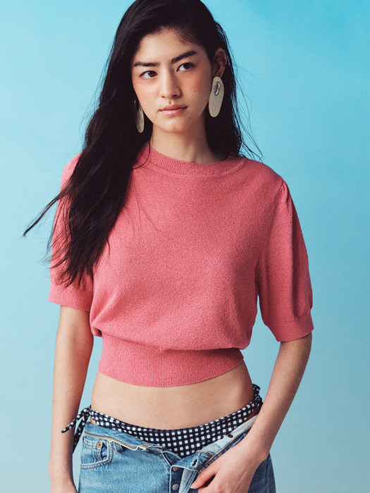 Boucle Puffed Sleeve Knit Top_2color