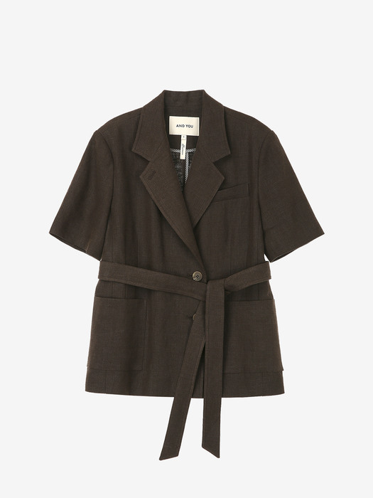 [N]MAHALO Notched collar short sleeve jacket (Coffee brown)