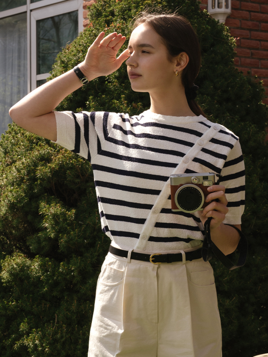 Terry stripe summer knit_White&Navy