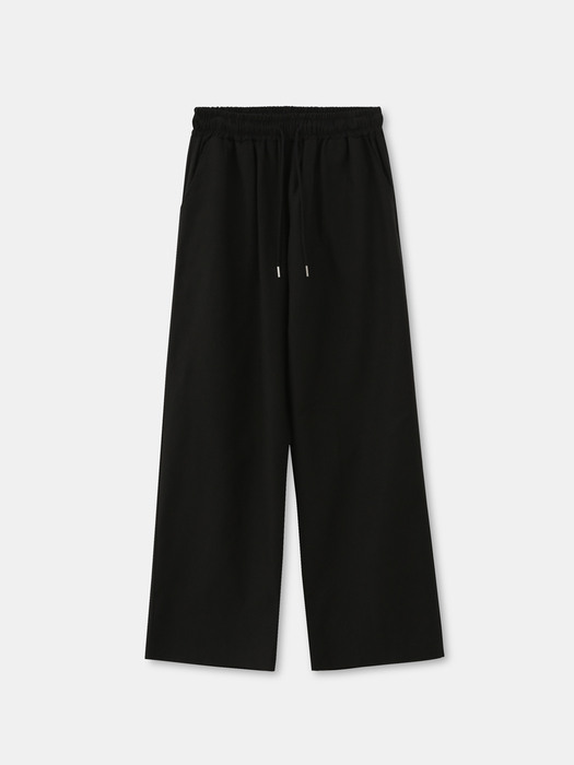 Linen Banding Wide Pants [Black]