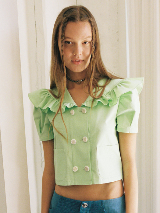 NEWPORT DOUBLE FRILL BLOUSE_GREEN