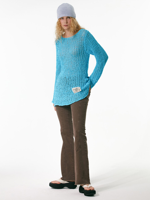 FLOWER PATCH KNIT PULLOVER, BLUE