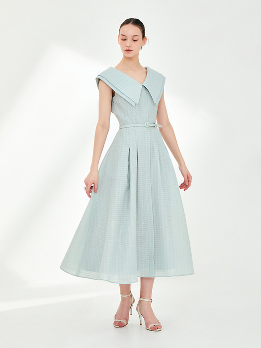 ASHLEY Wide collar flared dress (Pale mint)