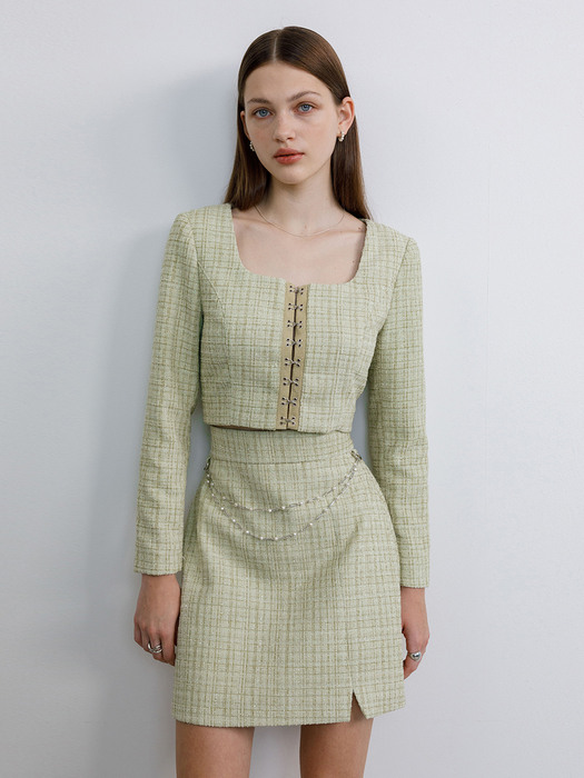 [단독] Tweed chain skirt (green)