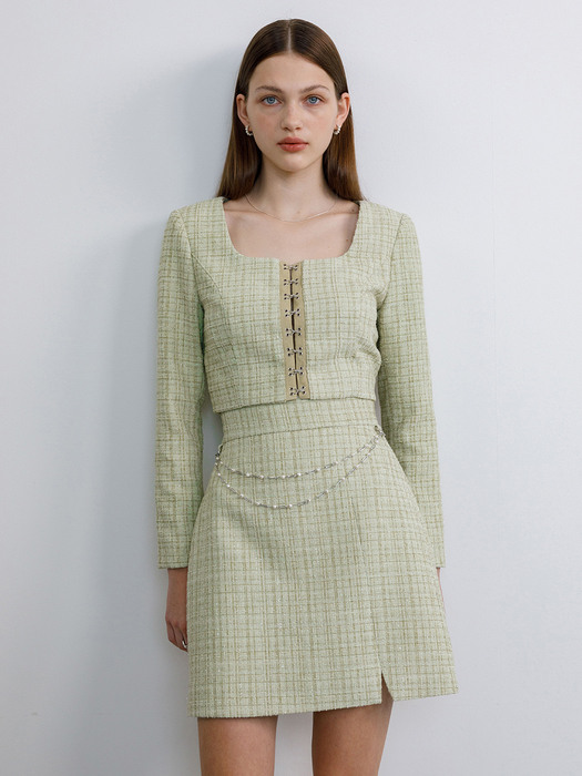 [단독] Tweed chain skirt (green)