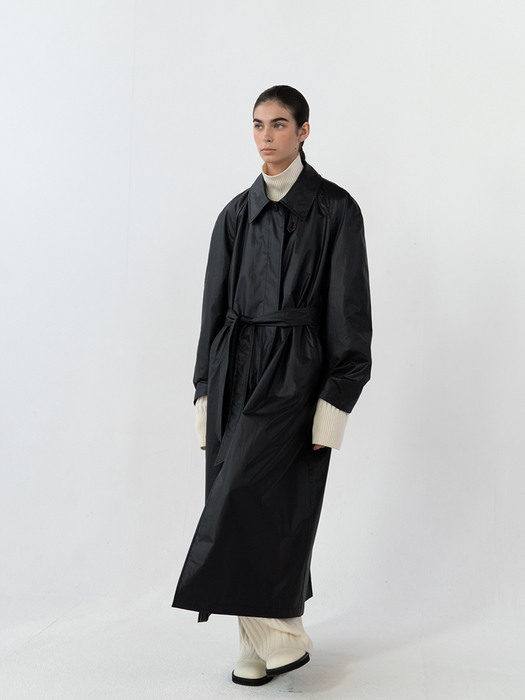 OVERSIZED COATED COTTON COAT [BLACK]